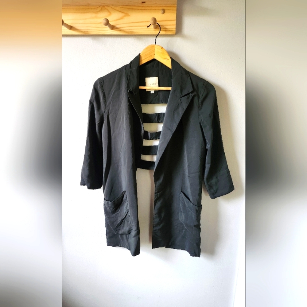 Mason Dark Grey-Blue Cardigan-Blazer with unique cutout design in the back